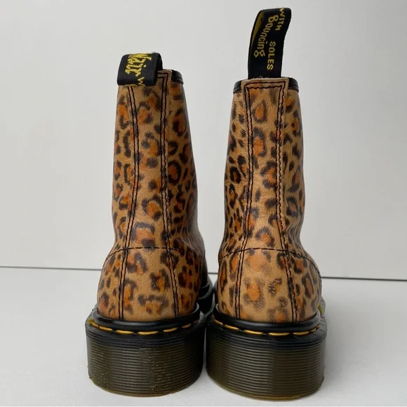 Vintage Dr. Martens 1460 England Leopard Animal Print Brown Black MIE Boots UK 4